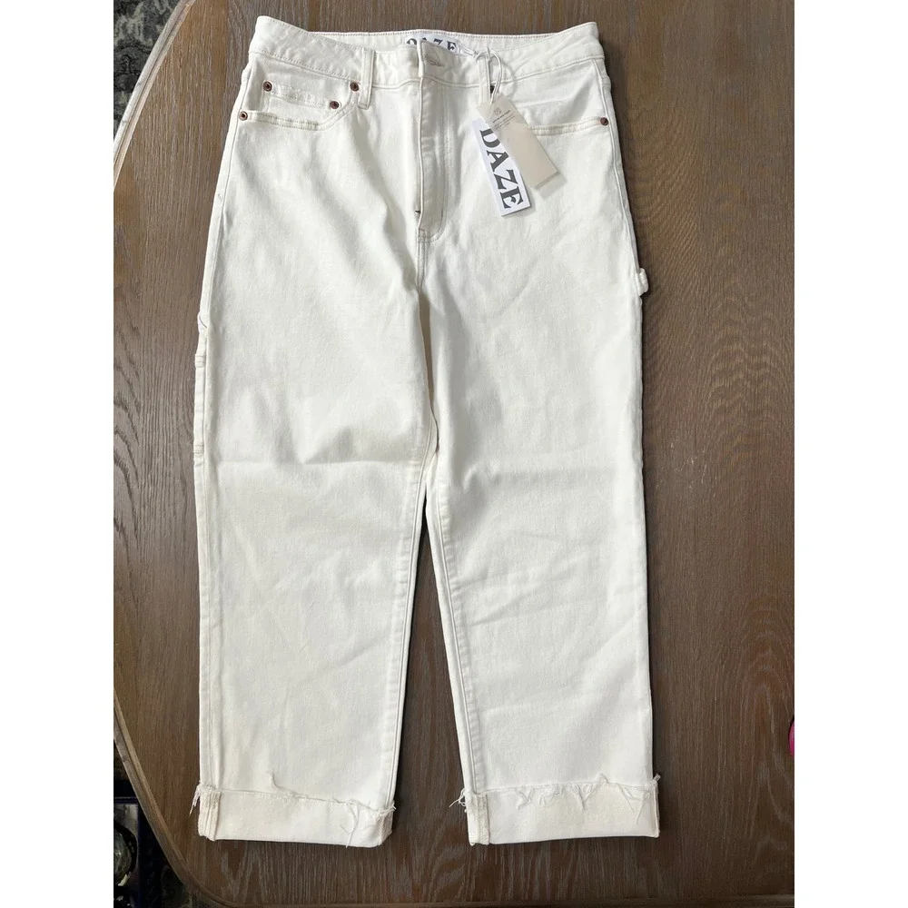 Daze Denim Sundaze Crop Off White Carpenter Straight Jeans 30